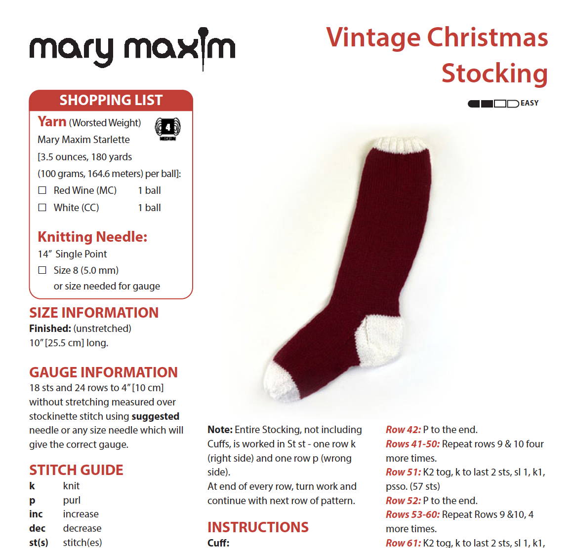 Vintage Mary Maxim Christmas Stocking KAL Week 2